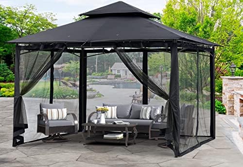 MASTERCANOPY Outdoor Garden Gazebo for Patios with Stable Steel Frame and Netting Walls (11x11,Dark Gray)