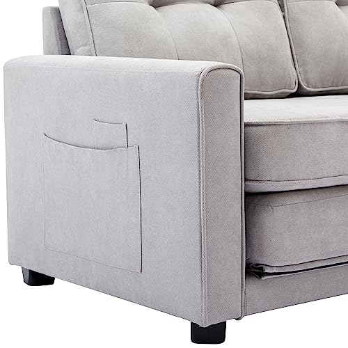 59.4" Loveseat Sofa with Pull-Out Bed, Mid Century Modern Loveseat Sofas with Armrest, Modern Couch for Small Spaces in Bedroom, Apartment, Office