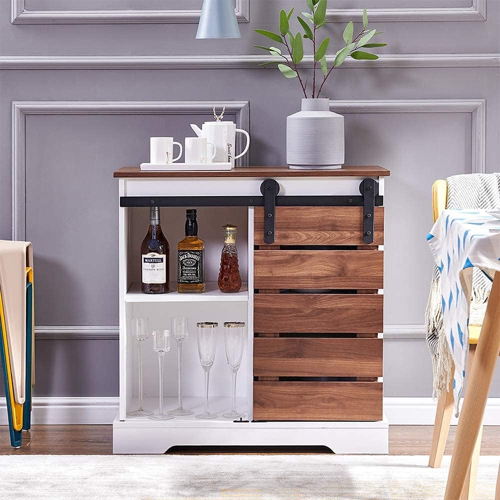 2 Doors Kitchen Sideboard Buffet White Wooden Storage Cabinet Console Table with Drawers Shelves for Dining Room