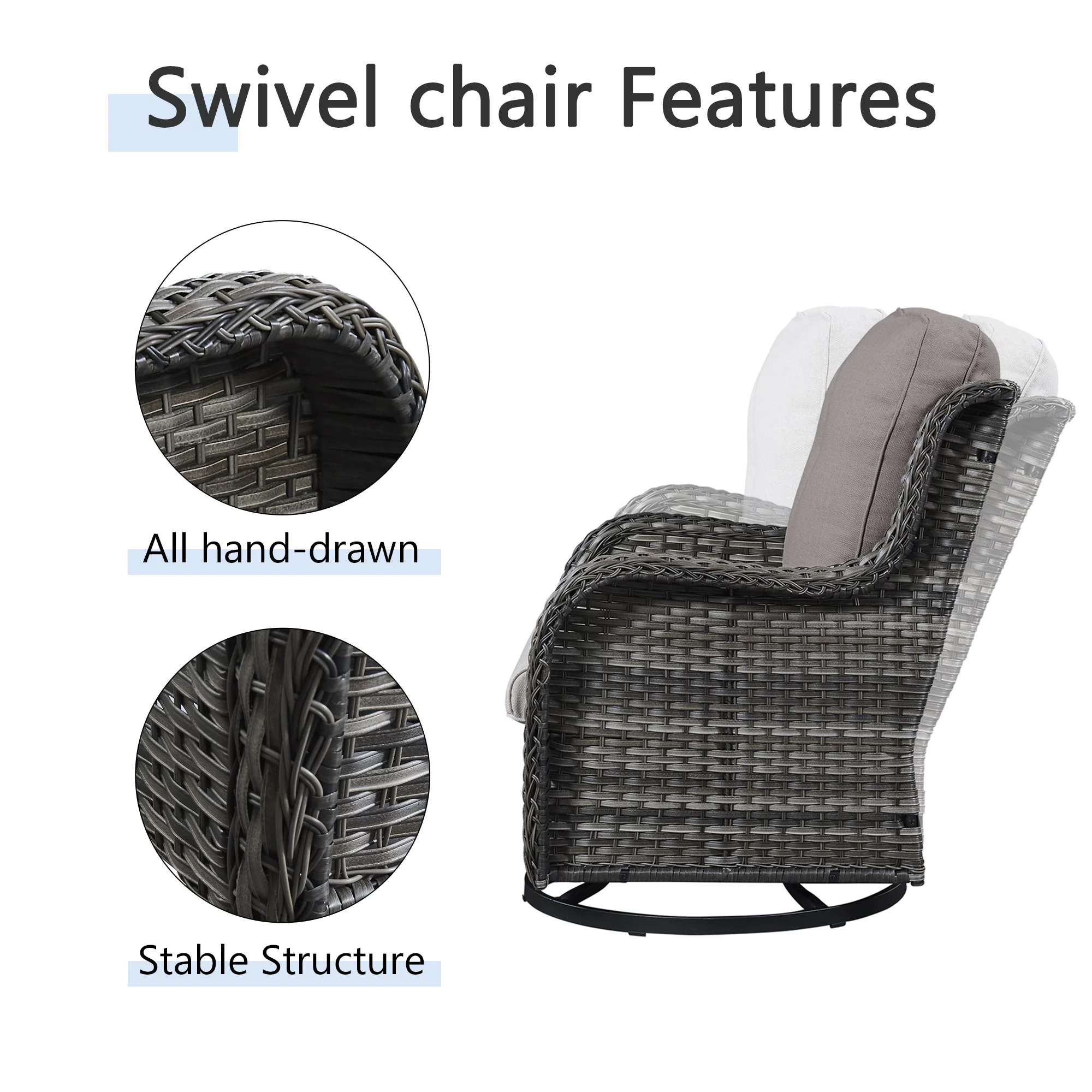 PARKWELL 3-Piece Outdoor Swivel Gliders with Side Table - Patio Wicker Bistro Furniture Set for Porch Deck Backyard