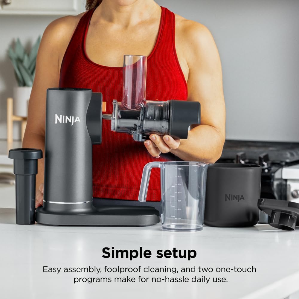 Ninja JC151 NeverClog Cold Press Juicer, Powerful Slow Juicer with Total Pulp Control, Countertop, Electric, 2 Pulp Functions, Dishwasher Safe