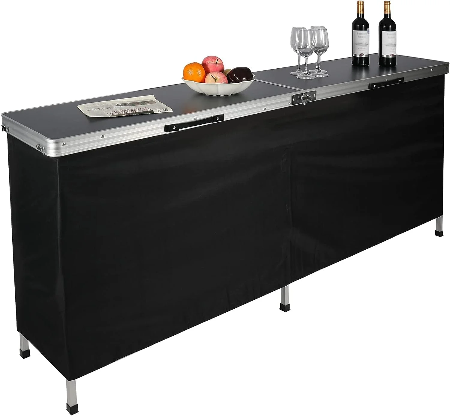 REDCAMP Extra Long Portable Bar Table with Storage Shelf, Pop-up Foldable Party Bar for Indoor Outdoor, Black