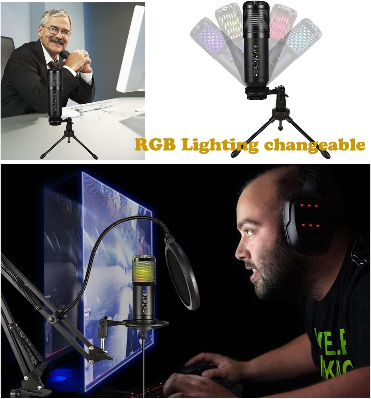 USB Microphone for PC, Censreal Gaming Microphone with Noise-Canceling for Streaming