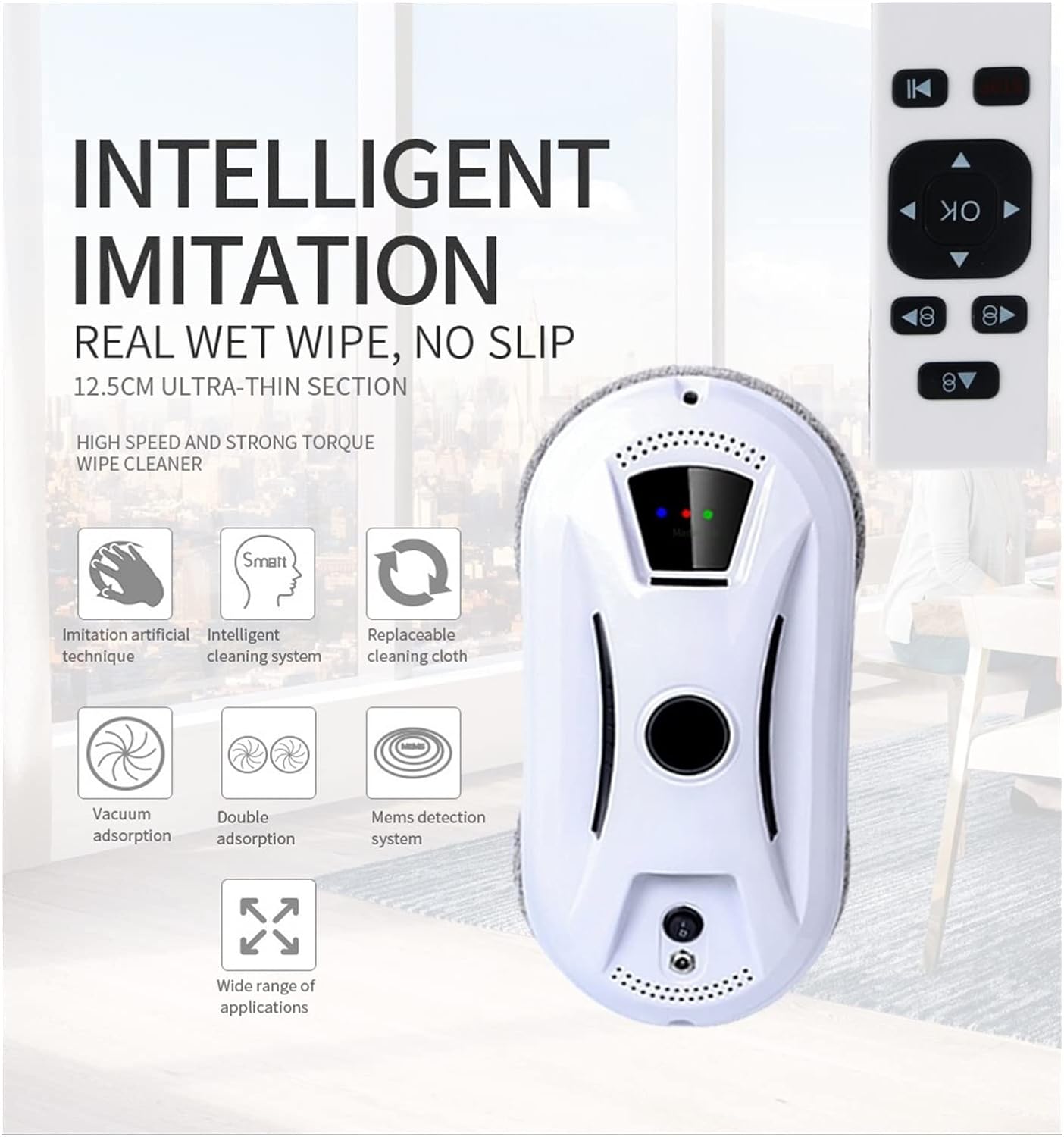 Smart Cleanning Robot Ultra Thin Robot Vacuum Cleaner Window Cleaning Robot Window Cleaner Electric Glass Remote Control for Home for Outdoor/Indoor