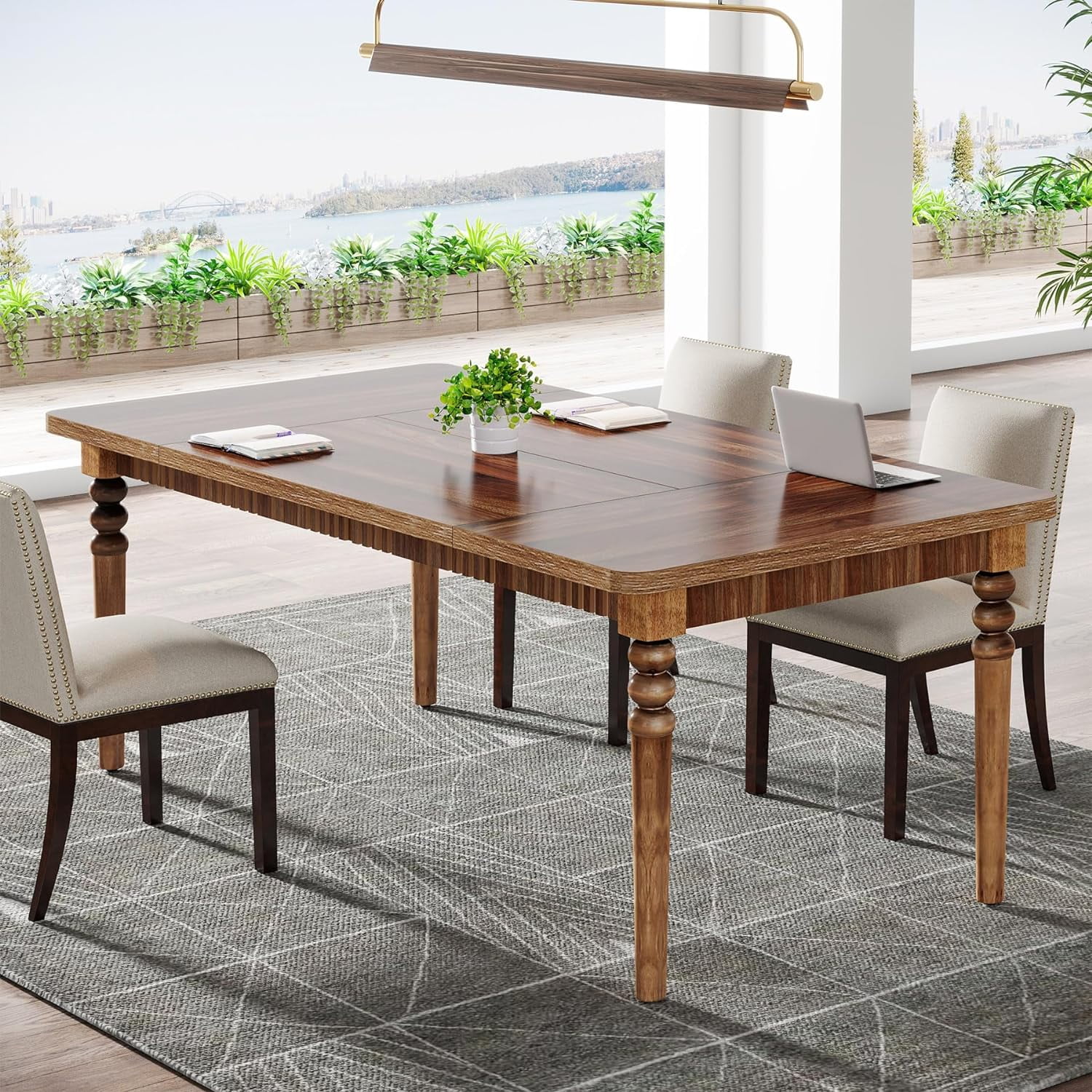 Tribesigns 63-Inch Executive Desk, Large Office Computer Desk with Solid Wood Turned Legs, Study Writing Table for Home Office, Walnut