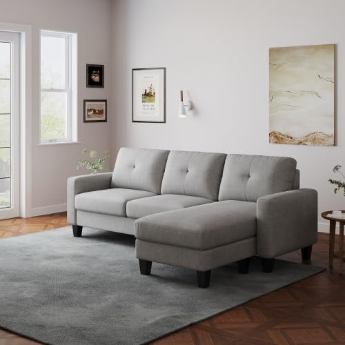 Sofa Couch for Living Room, Small 3-Seat L Shaped Couch Polyester Fabric with Convertible Sofa Bench, Modern Minimalist Couches for Small Space, Blue