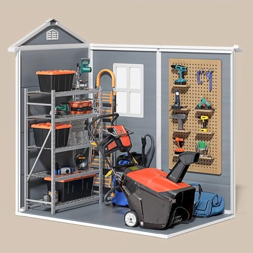 Gizoon 6x4 FT Outdoor Storage Shed with Floor, Resin Garden Tool Shed with Lockable Doors, Window, Vents, Reinforced Steel Frame