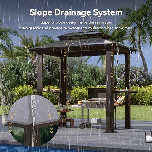 Aoxun 12'x10' Hardtop Gazebo, Aluminum Frame Permanent Pavilion with Curtains and Netting, Outdoor Polycarbonate Double Roof Canopy