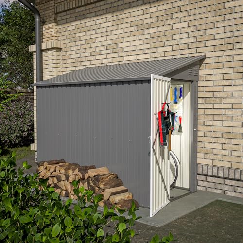 4×8 FT Outdoor Metal Storage Shed,Heavy-Duty Lean to Storage Shed with Floor Base,Garden Tool Metal Storage House W/Lockable Door and 2 Air Vents