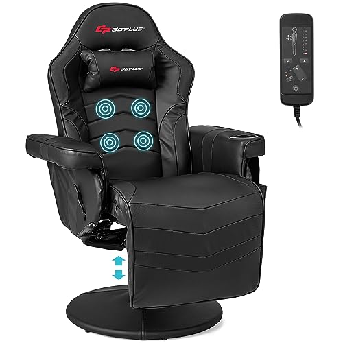 Goplus Massage Gaming Chair, Racing Style Gaming Recliner w/Adjustable Backrest and Footrest