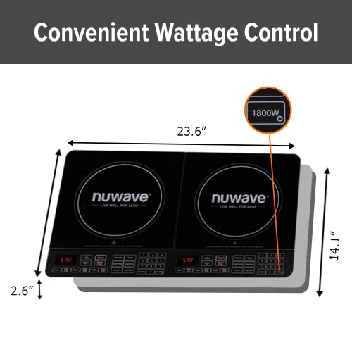 Nuwave Double Induction Cooktop, Powerful 1800W, 2 Large 8” Heating Coils, Independent Controls