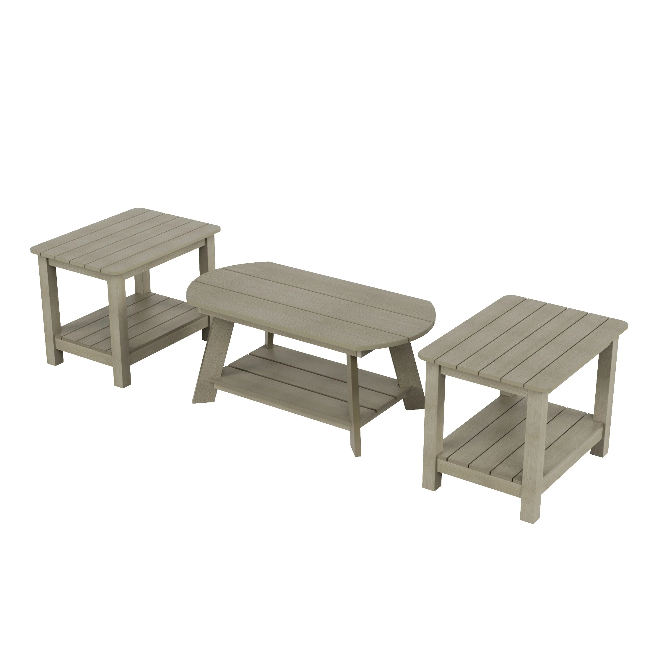 WestinTrends Tuscany 3-Piece HIPS Outdoor Adirondack Coffee Table and Two Side Table Set, Weathered Gray - Curated Treasures Market