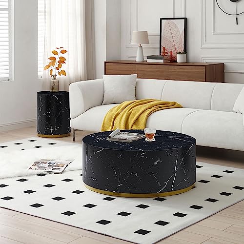JUSTONE 15.75 ''Round Coffee Table, Accent End Table for Living Room Office Apartment, Modern Minimalist Side Table with Faux Marble Pattern