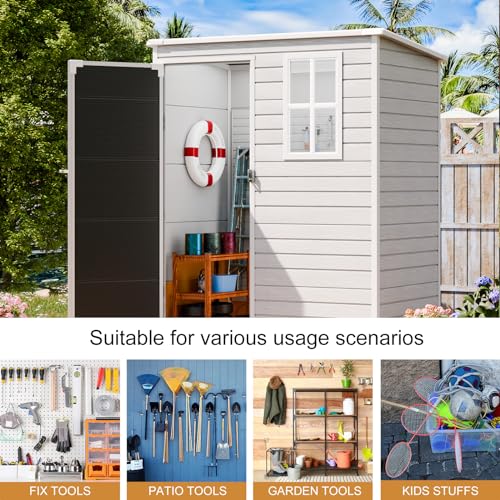Outdoor Resin Storage Shed with Floor Included 5x3 FT, Waterproof Outside Sheds with Window Lockable Door