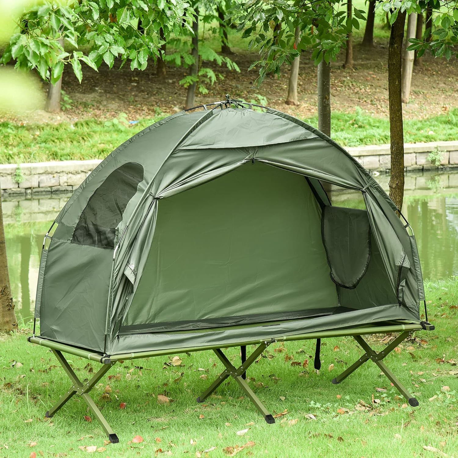 Outsunny 1 Person Compact Pop Up Portable Folding Outdoor Elevated Camping Cot Tent Combo Set