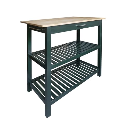 Casual Home Kitchen Island with Solid American Hardwood Top, Natural/White, 40" W (373-91)