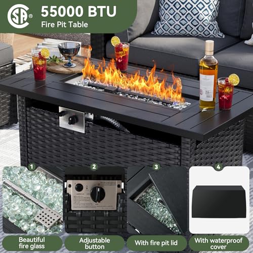 Aoxun 7 Piece Patio Furniture Set Wicker Rattan Patio Sectional Sofa Set Outdoor Seating Furniture with Thickened Cushion, Grey