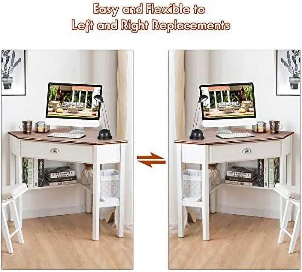 YPDCHB Corner Desk  Corner Computer Desk with Drawer for Small Space  Small Corner  Vanity Desk  90 Degrees Triangle Corner Desk with  Shelves