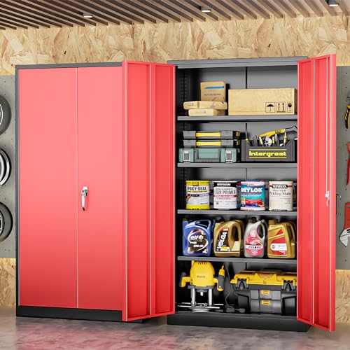 INTERGREAT Metal Storage Cabinets 72” Black Garage Steel Storage Cabinet with Doors and Shelves, Metal Tool Cabinet