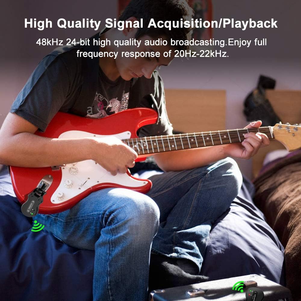 LEKATO Wireless Guitar System Wireless Audio Electric Guitar Transmitter Receiver 4 Channels Transmission Range High Frequency Battery Rechargeable