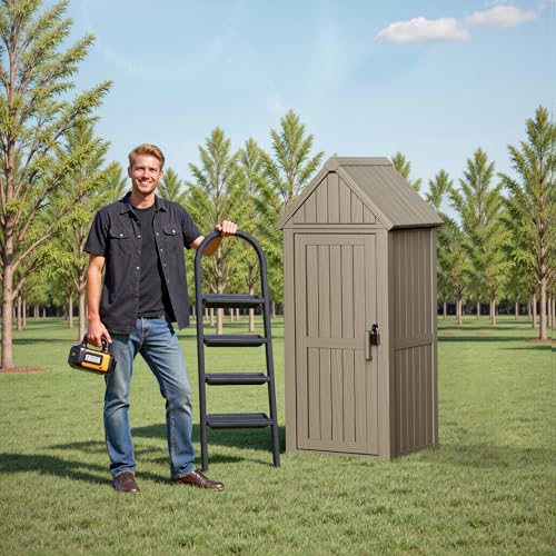 Outdoor Storage Shed with Lock, Waterproof Resin Garden Tool Shed, Heavy-Duty Weather-Resistant Cabinet for Patio, Backyard