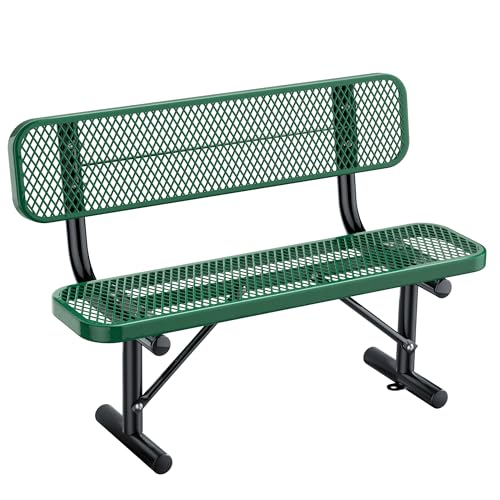 8FT Heavy Duty Park Bench with Back Portable Frame, Outdoor Metal Park Bench with Backrest, Steel Mesh Outdoor Bench for Garden, Lawn, Patio, Porch