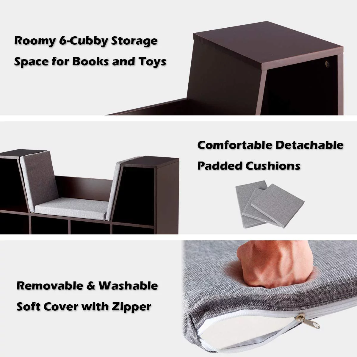 6-Cubby Kids Bookcase w/Cushioned Reading Nook