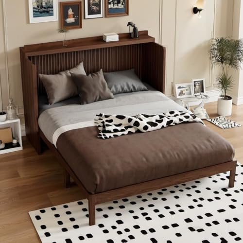 Queen Murphy Bed with Desk and Removable Shelves on Each Side, Murphy Bed Chest Murphy Bed Frame w/USB Port for Home Office, Studio or Guest Room