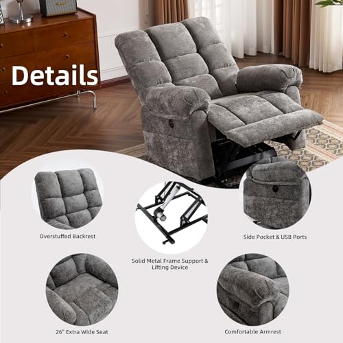 Oversized Power Lift Recliner Chair with Massage and Heat for Elderly, 26" Extra Wide Lift Chair for Big and Tall