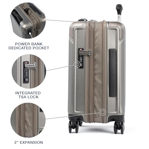 Travelpro Platinum Elite Hardside Expandable Carry on Luggage, 8 Wheel Spinner, TSA Lock, Hard Shell Polycarbonate Suitcase, Metallic Sand