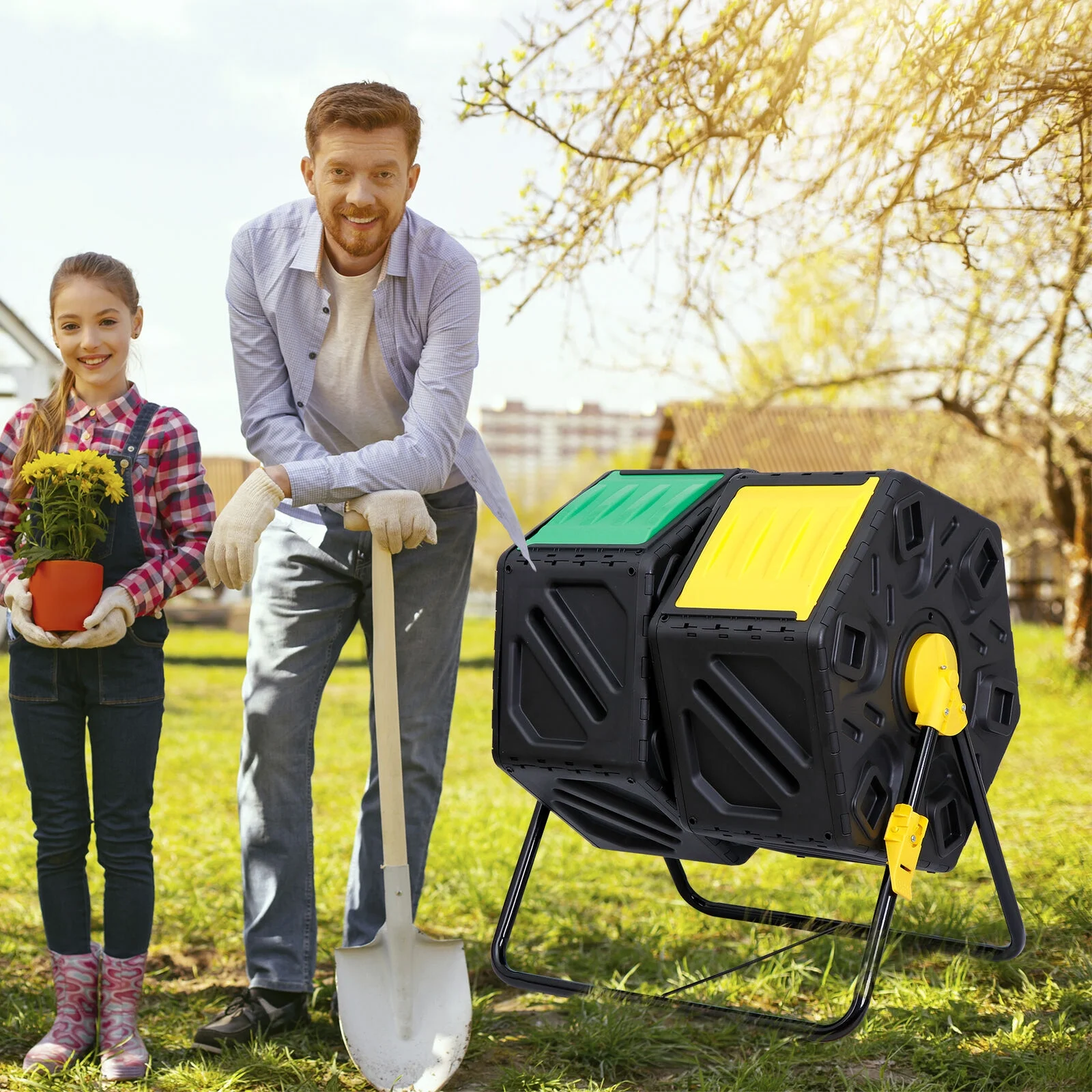 Compost Bin 18.5/37/43 Gallon Composting Tumbler BPA Free Rotating Outdoo Garden - Curated Treasures Market
