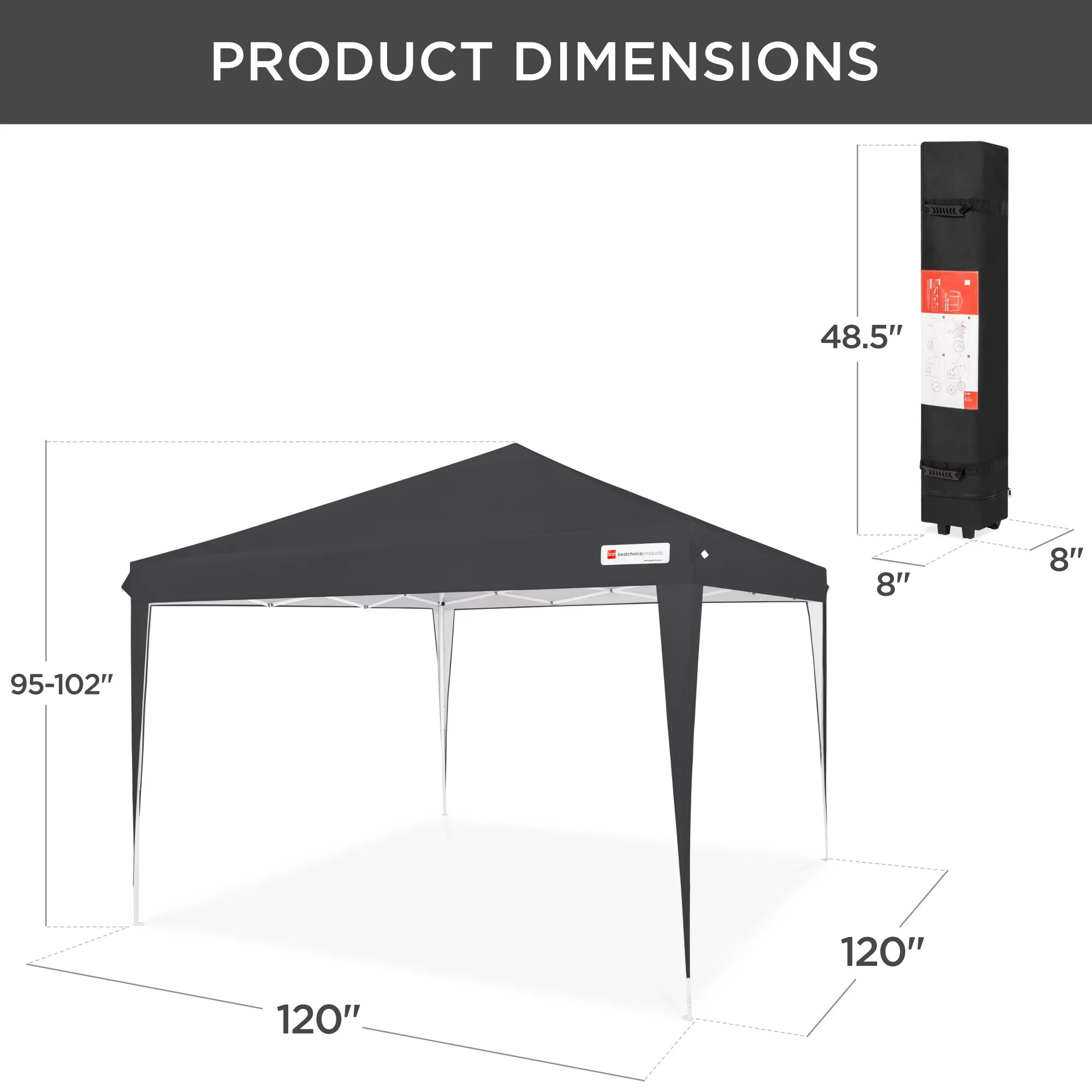 Best Choice Products 10x10ft Pop Up Canopy Outdoor Portable Adjustable Instant Gazebo Tent w/ Carrying Bag - Black