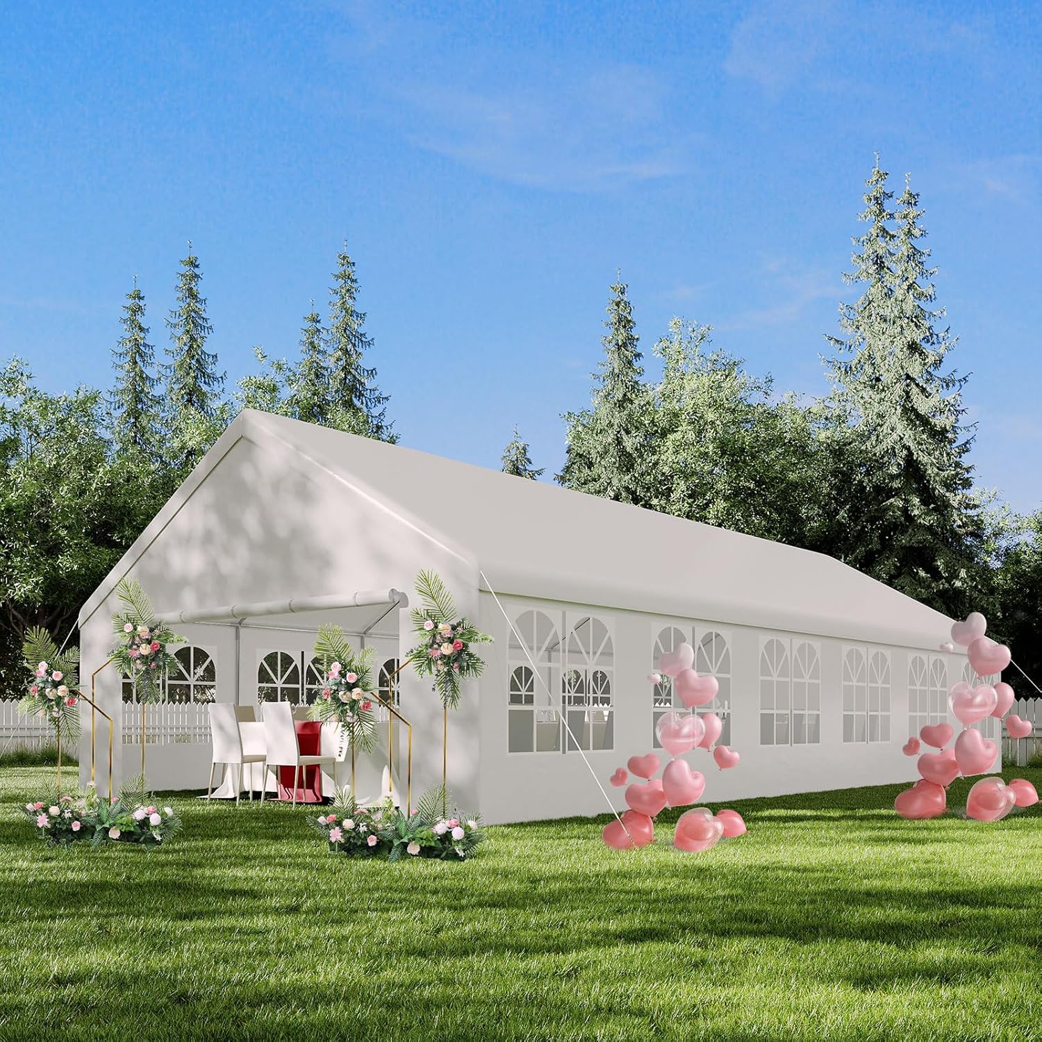 20'x40' Party Tent Outdoor Heavy Duty Gazebo Wedding Tent White Canopy Carport Event Shelters with Removable Sidewall Windows for Patio Outdoor