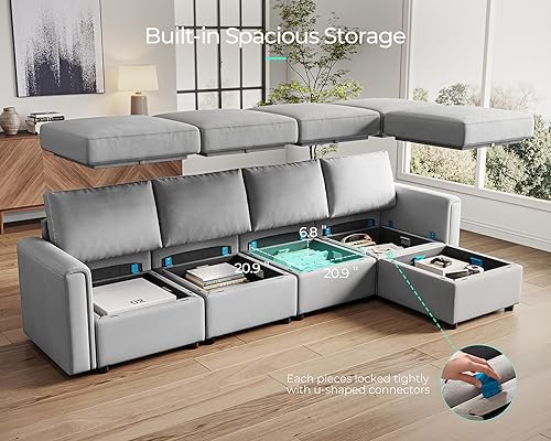 LINSY HOME Modular Sectional Sofa, Convertible U Shaped Sofa Couch with Storage, Memory Foam, Modular Sectionals with Ottomans