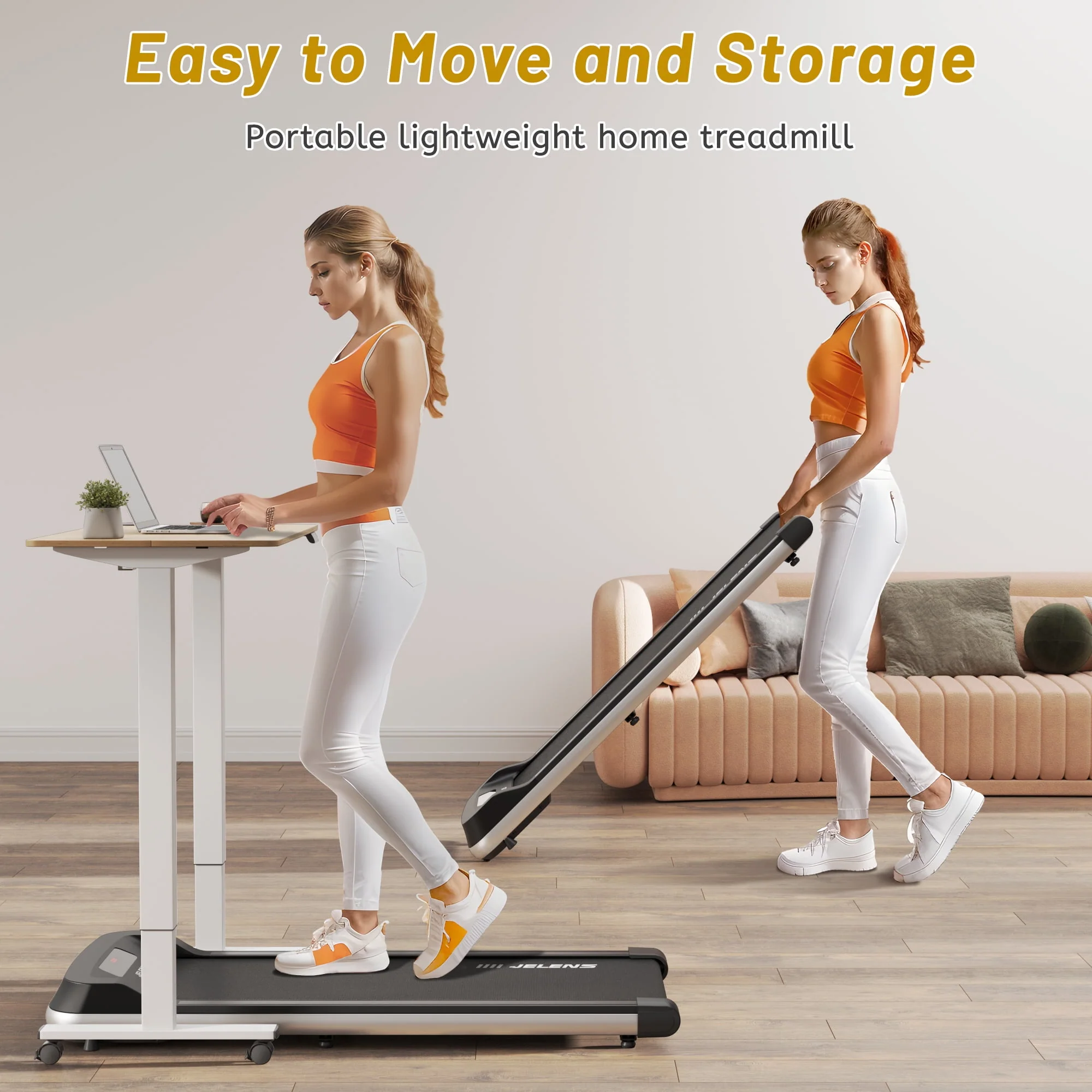 JELENS Walking Pad 2 in 1 Treadmill for Walking and Jogging, Under Desk Treadmill for Home Office