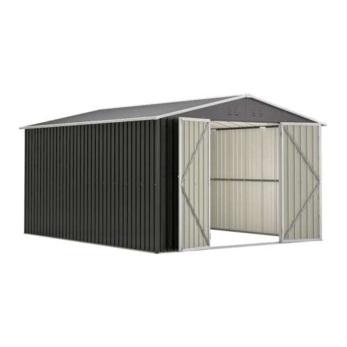 6x4 ft Small Outdoor Metal Storage Shed with Floor Frame & Lockable Door, Heightened Entry Garden Tool Shed for Backyard, Durable Galvanized Steel