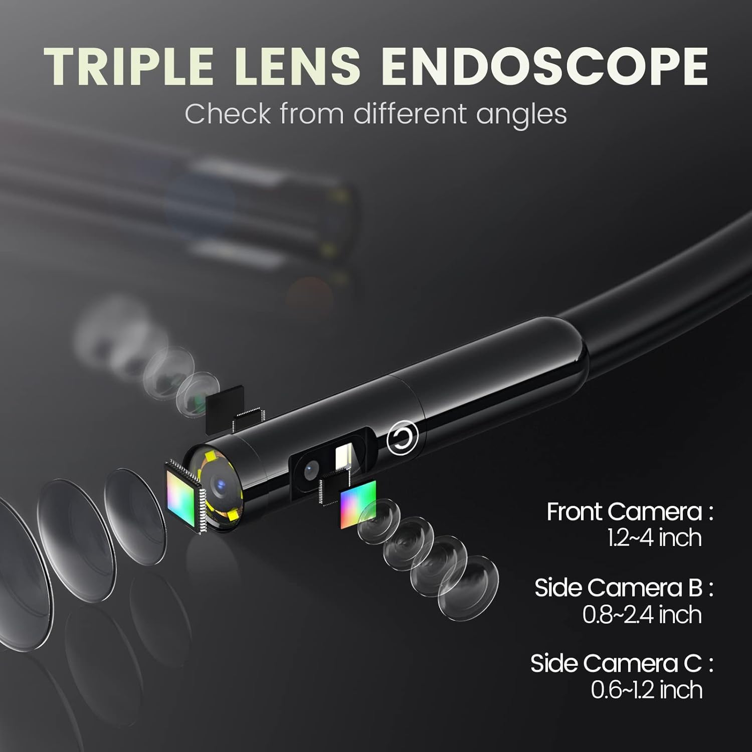 Triple Lens Endoscope, Anykit 1080P Borescope Inspection Camera with 6 LED Lights, Waterproof Snake Camera with 4.3 Inch Screen