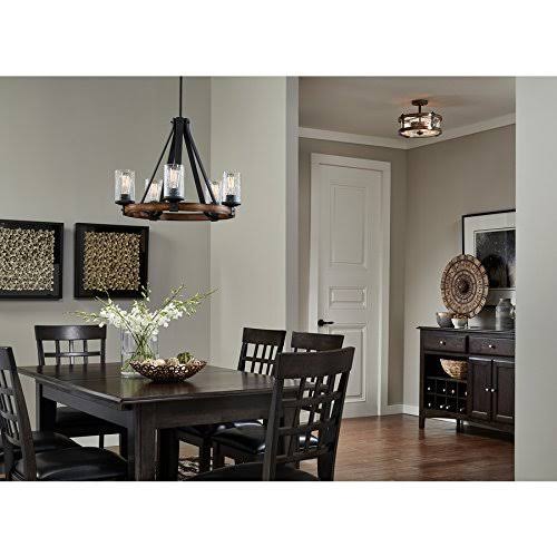 Kichler Barrington 5-Light Distressed Black and Wood Tone Rustic Clear Glass Candle Chandelier