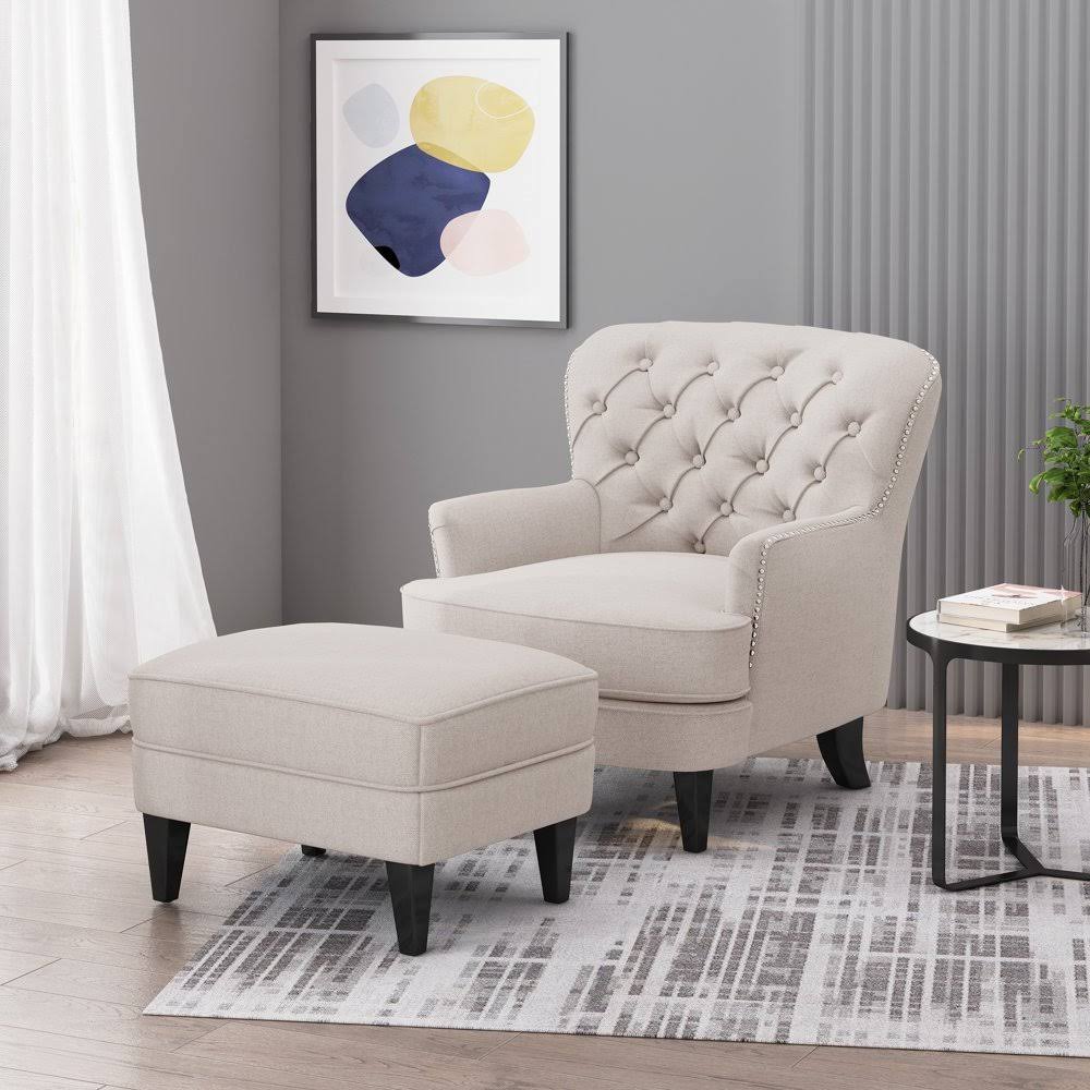 Tafton Tufted Club Chair and Ottoman Gray