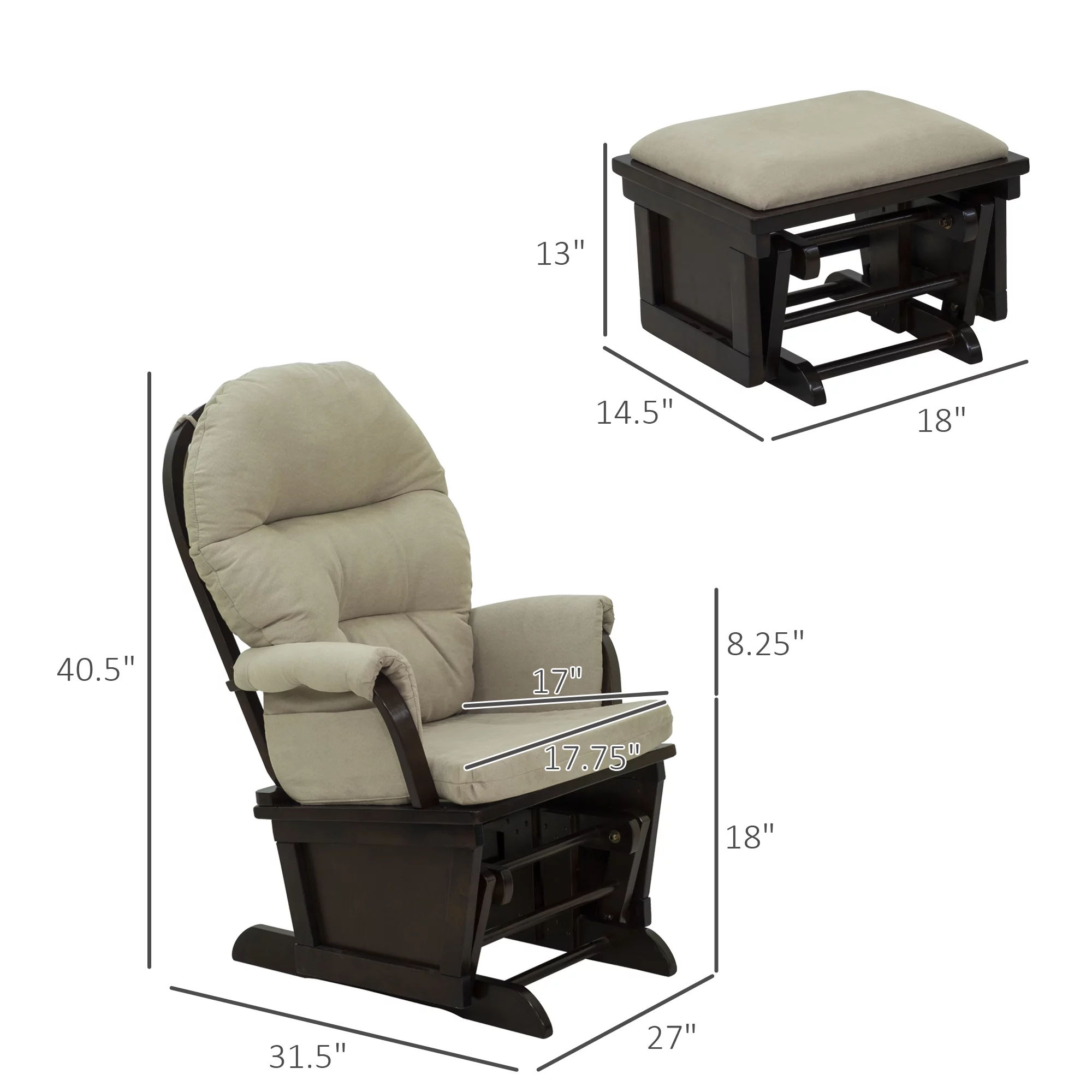 CoSoTower Nursery Glider Rocking Chair with Ottoman, Thick Padded Cushion Seating and Wood Base, Cream White