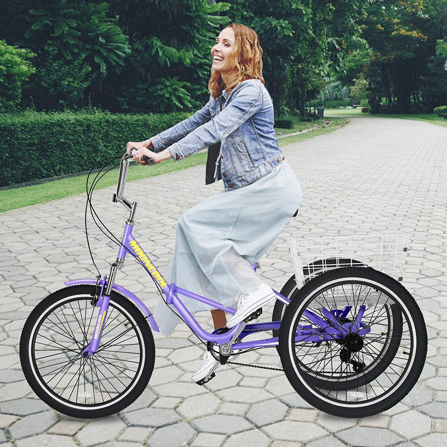 MOONCOOL Adult Folding Tricycle for Adults, 7 Speed 20/24/26 inch 3 Wheels Bikes with Basket, Foldable Tricycle for Adults, Women, Men, Seniors