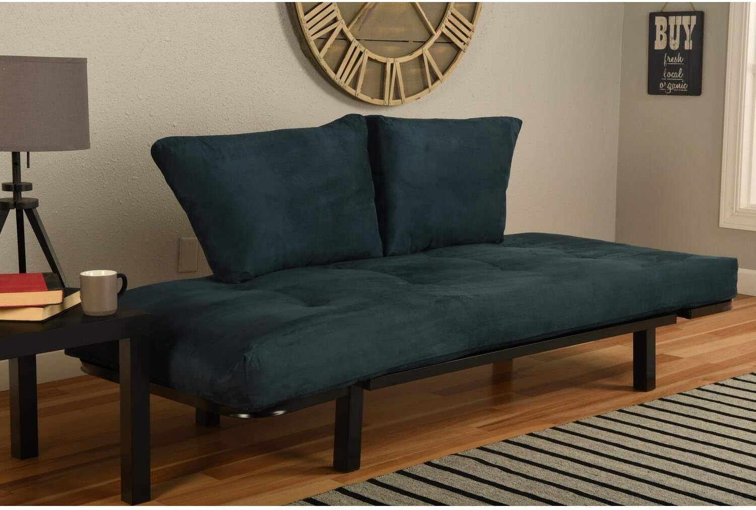 Kodiak Furniture Spacely Black Lounger Frame with Suede Navy Mattress Blue/Black Frame