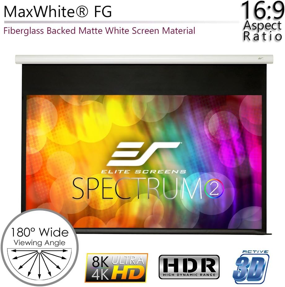 Elite Screens Spectrum 2, 100-inch 16:9, 12-inch Drop, Electric Motorized Drop Down Projection Projector Screen, SPM100H-E12