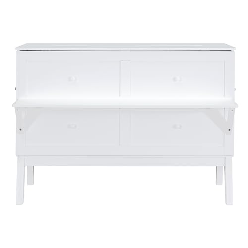 Queen Size Solid Pine Murphy Bed Chest,Cabinet Hideaway Bed with Charging Station and Large Storage Drawer,Wood Wall Bed can be Folded