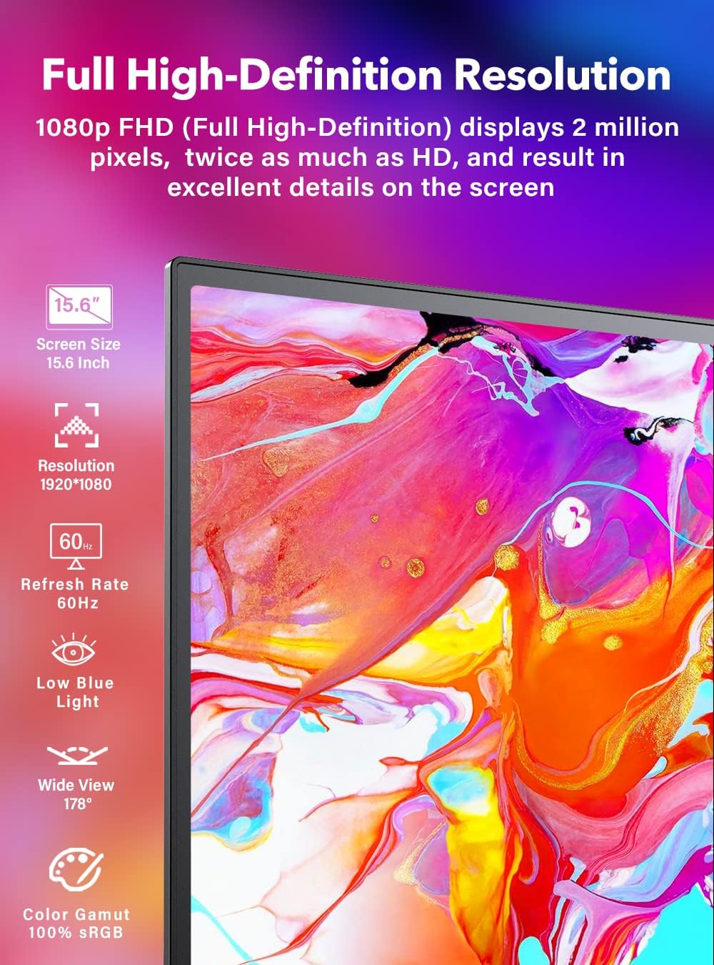 UPERFECT Portable Monitor Matte, Ultra Slim 15.6" FHD 1080P USB-C Portable Display Freestanding