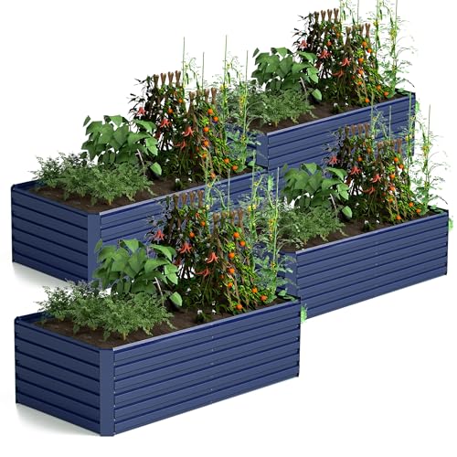 FOOWIN 2pcs 8x4x2ft Galvanized Raised Garden Bed, Planter Raised Garden Boxes Outdoor, Large Metal Raised Beds for Gardening