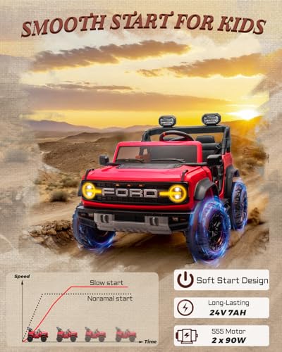 24V Ride on Toys for Big Kids, Licensed Ford Bronco Raptor 2 Seater Ride on Cars with Remote Control, Ride on Truck w/ 4-Wheeler Suspension, 3 Speeds
