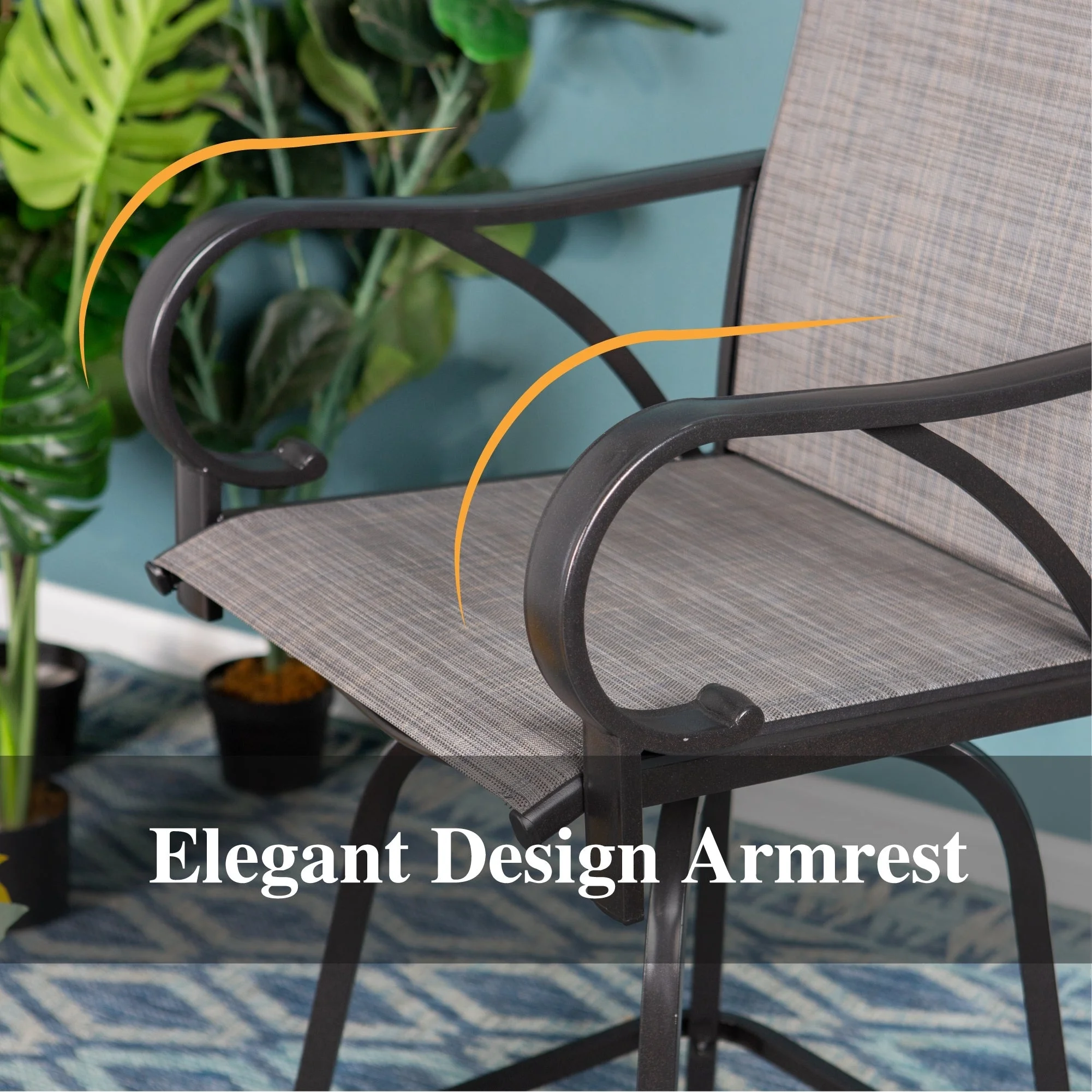 3/5-Piece Patio Bar Stool Set Wood-look Table & Grey Textilene Sling Fabric Swivel Bar Stools 5-Piece - Curated Treasures Market
