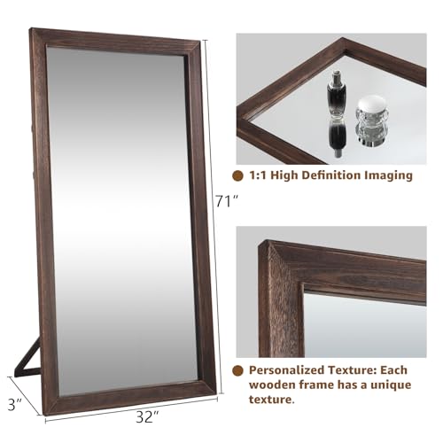 MELOMOIR Rustic Farmhouse Full Length Mirror, 64"x21" Wood Frame Floor Mirror, Free Standing Mirror Leaning Hanging Mirror