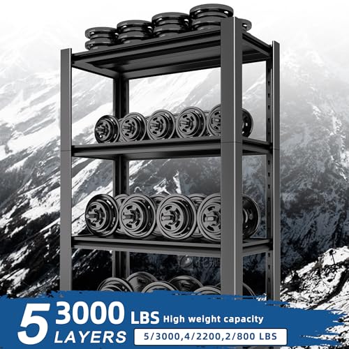 76.6" H Heavy Duty Garage Shelving Unit, 60" W Adjustable Metal Storage Rack, 5-Tier Metal Shelves, 24" D Industrial Shelving for Garage, Basement